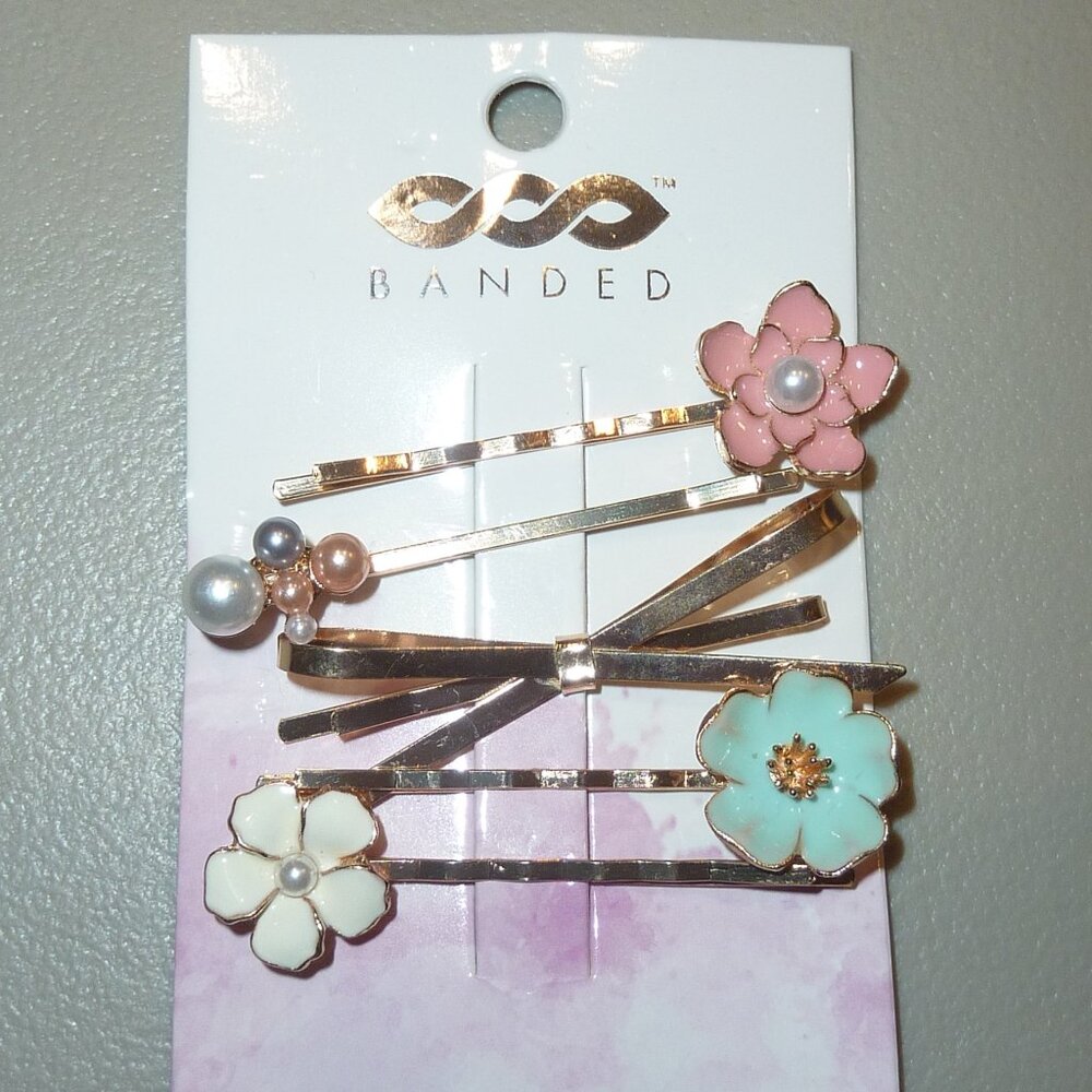 NWT Bebe Boutique Pack of 3 Metal Embellished Hair Clips Gorgeous Colors!